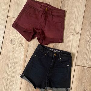 AMERICAN EAGLE Two Pair of SIZE 0 super Stretch High Rise Shortie